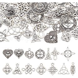 Arricraft 84 Uds. 14 estilos colgantes de aleación de estilo tibetano, formas mixtas, plata antigua, 14~33x12~30x1.5~3mm, agujero: 1.2~2.2 mm, 6 piezas / style