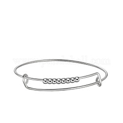 Shegrace réglable 304 bracelets extensibles en acier inoxydable, avec des billes rondes, couleur inoxydable, diamètre intérieur: 2-3/8 pouce (6 cm)