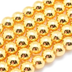 Electroplate Non-magnetic Synthetic Hematite Beads Strands, Grade AAA, Long-Lasting Plated, Round, Golden Plated, 8mm, Hole: 1mm, about 53pcs/strand, 15.7 inch(40cm)