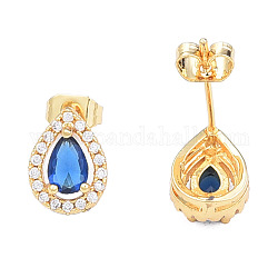 Aretes en forma de lágrima con circonitas cúbicas, joyas de latón dorado para mujer, sin níquel, azul real, 11x8mm, pin: 0.7 mm