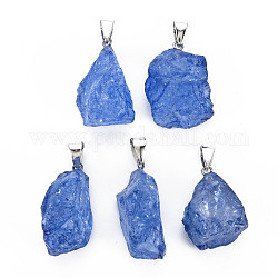 Natural Crackle Quartz Pendants, with Platinum Plated Iron Findings, Dyed & Heated, Nuggets, Royal Blue, 23~31x16~21x10~16mm, Hole: 4x7mm