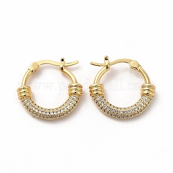Orecchini a cerchio in zirconi chiari, gioielli in ottone per le donne, oro, 21x22x4.5mm, ago :1.5x0.6mm