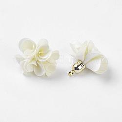 Décorations de pendentif en tissu, avec les accessoires acryliques, fleur, blanc crème, 25~30x28~35mm, Trou: 2mm