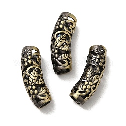 Perlas de latón enchapadas en estante estilo tibetano, tubo curvo con hoja, Plateado de larga duración, Bronce antiguo, 23x8mm, agujero: 5 mm