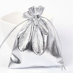 Прямоугольник органза сумки, сумки на шнурках, партия свадебное печенье конфеты ювелирные изделия сумки, серебряные, 12x10 см