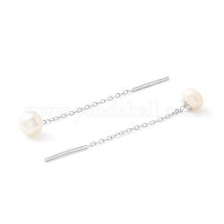 999 pendiente de borla de cadena fina de plata con hilo para niña y mujer, Pendientes de perlas naturales, Platino, whitesmoke, 45mm, pin: 0.8 mm