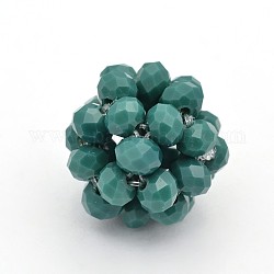 Imitation Jade Glass Round Woven Beads, Cluster Beads, Teal, 14mm, Beads: 4mm