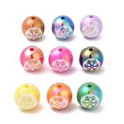 Uv perles acryliques de placage, iridescent, rond avec motif flocon, couleur mixte, 15.5x15mm, Trou: 2.3mm