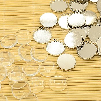 Brass Cabochon Settings and Flat Round Transparent Clear Glass Cabochons KK-X0003-P-RS