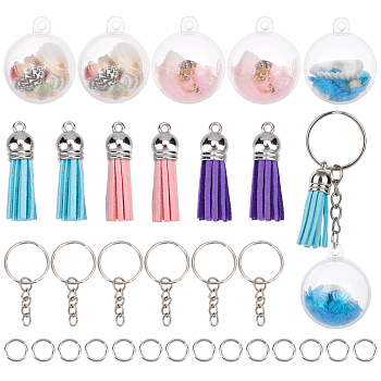 SUNNYCLUE 1 Box Ocean Theme Pendant Key Chain DIY Making Kit Plastic Ball Pendants Faux Suede Tassel Pendant with Key Rings & Jump Rings for DIY Keychain Decoration Crafts DIY-SC0017-82