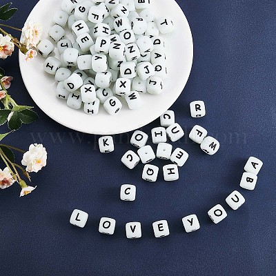 White Square Letter Beads 6mm Acrylic Alphabet Loose Beads Jewelry