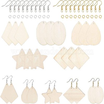 Wholesale NBEADS 35 Pairs Unfinished Wooden Earring Pendants 