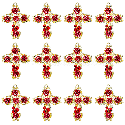12 Stück Rack-Plating-Anhänger aus hellgoldfarbener Legierung mit Strassen&nbsp;RELI-DC0001-01-1