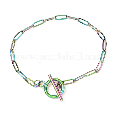 Paperclip Chain Bracelet Rainbow Plated Stainless Steel 