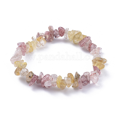 Elastische Armbänder aus natürlichem goldrutiliertem Quarz und Erdbeerquarz&nbsp;BJEW-JB04490-02-1