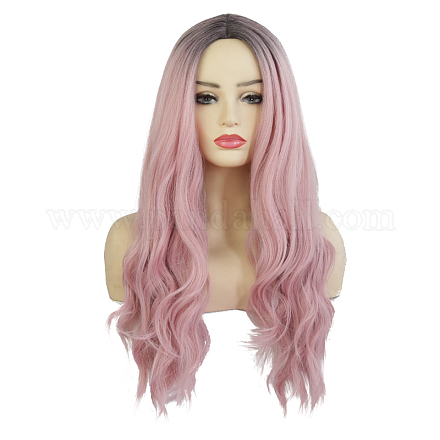 長いかつら  女性のセクシーなオンブルパーティーの巻き毛  合成かつら  耐熱高温繊維  ピンク  27.6インチ（70cm） OHAR-L010-006A-1