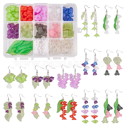 SUNNYCLUE 1 Box DIY 12 Pairs Frosted Mixed Acrylic Lily Flower Leaf Drop Dangle Earring Making Kits with 160pcs Acrylic Flower Beads & 30pcs Maple Leaf Charm Pendants & 24pcs Nick Free Earring Hooks DIY-SC0004-44S-1