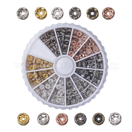 1 Box 6 Colors Brass Rhinestone Spacer Beads RB-JP0002-03-4mm-1