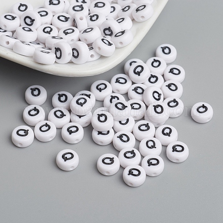 Flat Round with Letter Q Acrylic Beads X-PL37C9070-Q-1