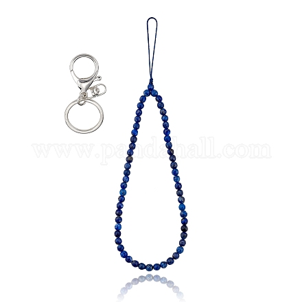 Natural Lapis Lazuli and Iron Alloy Lobster Claw Clasp Keychain HJEW-SW00007-03-1