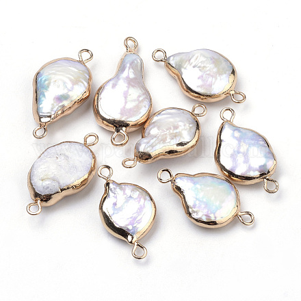 Plated Natural Baroque Pearl Keshi Pearl Links connectors X-PEAR-S012-01-1