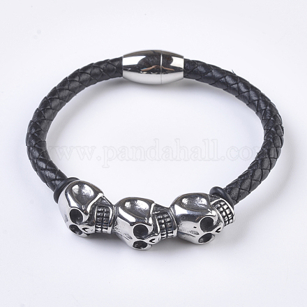 Men's Braided Leather Cord Bracelets BJEW-P194-05-1