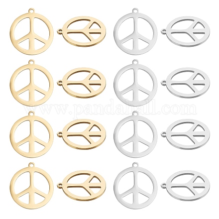 UNICRAFTALE 20pcs 2 Colors Peace Sign Pendants 201 Stainless Steel Charms Hypoallergenic Hollow Pendants for DIY Jewelry Making STAS-UN0032-02-1