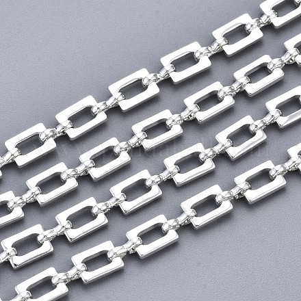 真鍮チェーン  長方形のリンクチェーン  溶接されていない  スプールで  銀  矩形：6.5x4.6x1mm  リンク：5.8x2.5x1.2mm  約16.4フィート（5m）/ロール CHC-S009-008S-1