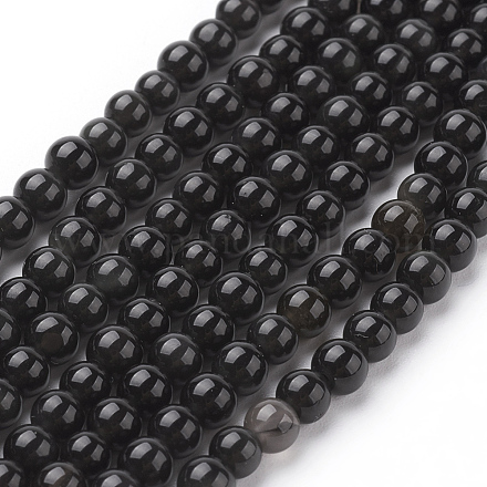 Natürlichen Obsidian runden Perlen Stränge G-G735-19-4mm-1