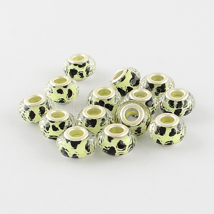Large Hole Heart Pattern Acrylic European Beads with Silver Tone Brass Double Cores OPDL-R113-05B-1