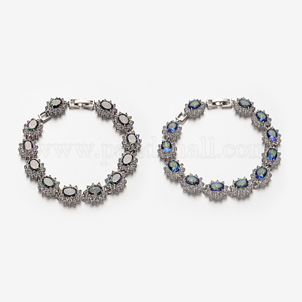 Bracelets de chaîne de lien de fleur de zircon cubique micro pavé à la mode pour les femmes BJEW-E249-74-1
