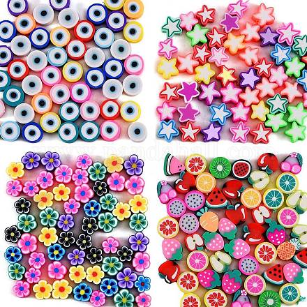 50pcs Polymer Clay Beads - Flowers, Fruits & More