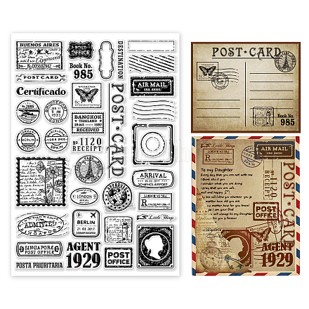 GLOBLELAND Stamp Postmark Postcard Clear Stamps for DIY Scrapbooking Big Size Silicone Clear Stamp Seals for Cards Making Photo Journal Album Decoration DIY-WH0296-0006-1