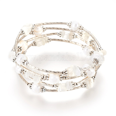 Pulseras de perlas y naturales de piedra de luna blanca envuelven pulseras BJEW-JB03922-01-1