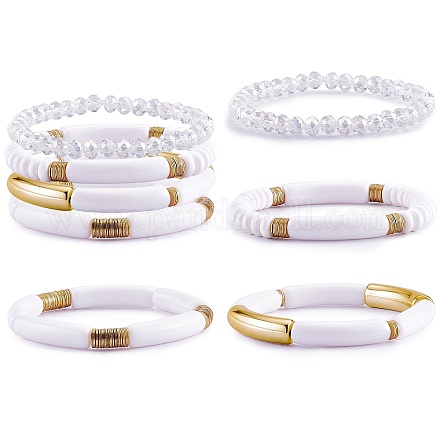 4 pièces 4 ensembles de bracelets extensibles en tube incurvé épais en acrylique de style BJEW-SW00074-06-1