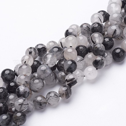 Chapelets de perles en quartz rutile noir naturel X-G-D295-8mm-1