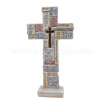 Scultura di preghiera croce in resina DJEW-PW0012-070-1