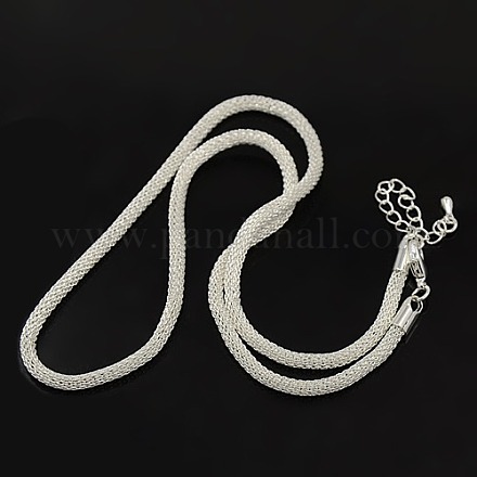 Collar de cadena de red de latón en tono plateado para joyería de roca X-NJEW-D084-S-1