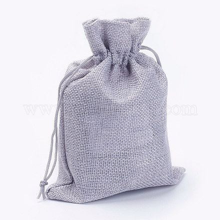 ポリエステル模造黄麻布包装袋巾着袋  グレー  18x13cm X-ABAG-R004-18x13cm-09-1