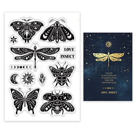GLOBLELAND Butterflies Clear Stamps for DIY Scrapbooking Decor Insects Sun Moon Flowers Gems Transparent Silicone Stamps for Making Cards Photo Album Decor DIY-WH0167-57-0314-1
