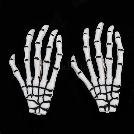 ハロウィンのスケルトンの手骨のヘアクリップ  プラスチック＆鉄ワニのヘアクリップ  ホワイト  72x41x6mm PHAR-H063-A03-1