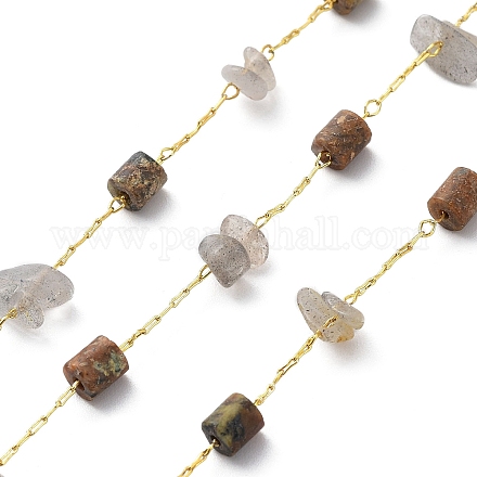 Natural Mixed Gemstone Chips & Column Beaded Chains CHC-C001-04G-1