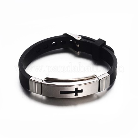 Jewelry Black Color Rubber Cord Bracelets BJEW-G468-28-1