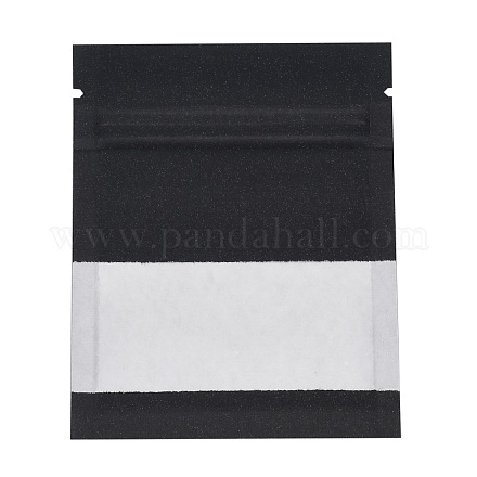 クラフト紙オープントップジップロックバッグ  食品保存袋  密封可能なポーチ  保管用包装用  ティアノッチ付き  長方形  ブラック  9.1x7x0.15cm  インナー対策：6のCM  窓：7x3cm  片側の厚さ：4.7ミル（0.12mm） OPP-M002-02A-02-1