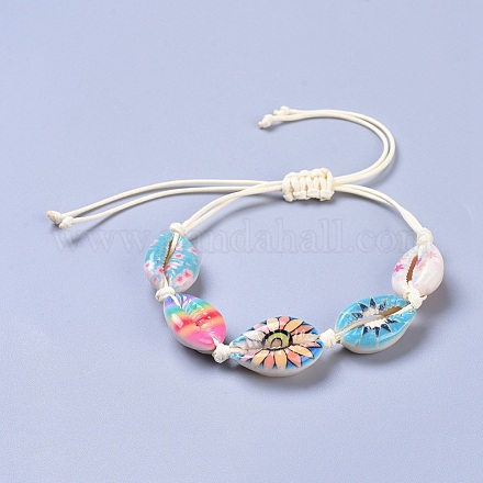 Bracelets de perles tressées ajustables avec coquille de cauris BJEW-JB04273-1