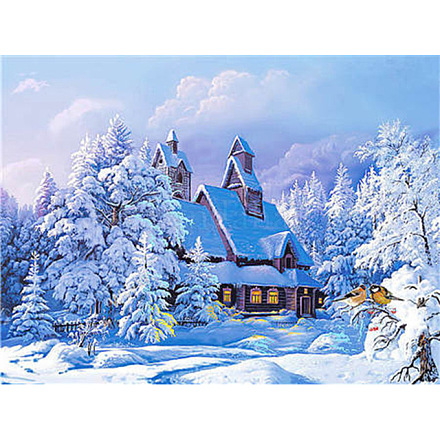 Kits de peinture de diamant de paysage de maison enneigée d'hiver bricolage DIAM-PW0001-243D-1