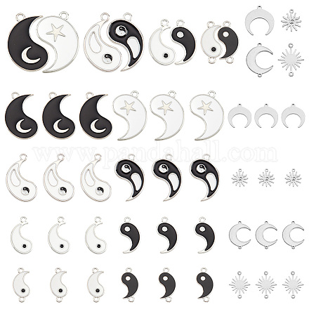 Ph pandahall 48 pièces pendentifs en émail yin yang DIY-PH0009-72-1