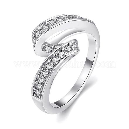女性のための優雅な真鍮チェコラインストーンの指輪  プラチナ  usサイズ6（16.5mm） RJEW-BB02158-6B-1