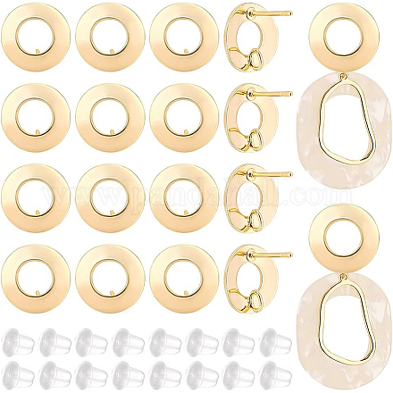 BENECREAT 16Pcs Real 18K Gold Plated Donut Shape Brass Stud Earring Findings KK-BC0008-59-1