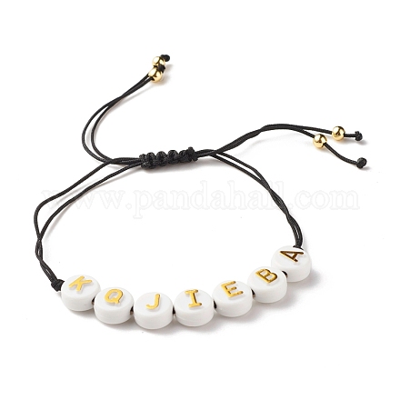 Bracelet en perles tressées rondes plates en acrylique avec lettres pour femmes BJEW-JB07571-02-1